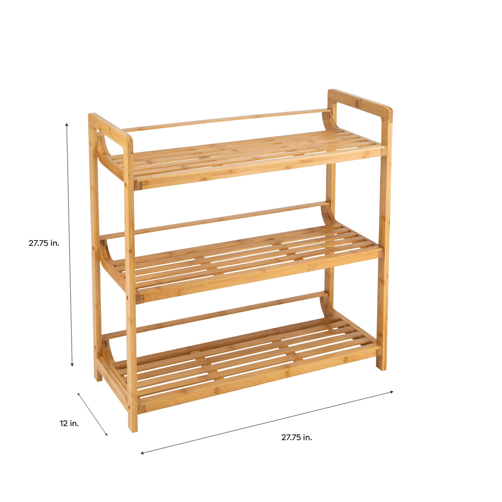 Bamboo Double Wide 3 Tier Storage Shelf Unit