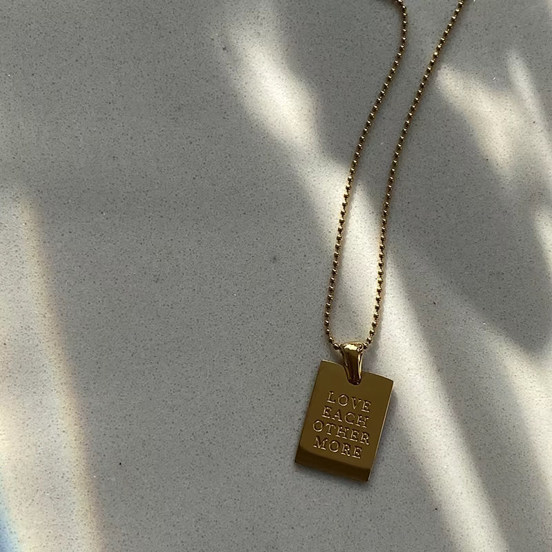 Stylish Hip Hop Personal Engraved Letter Square Pendant Necklace Beads Chain Stainless Steel Gold Color Necklace
