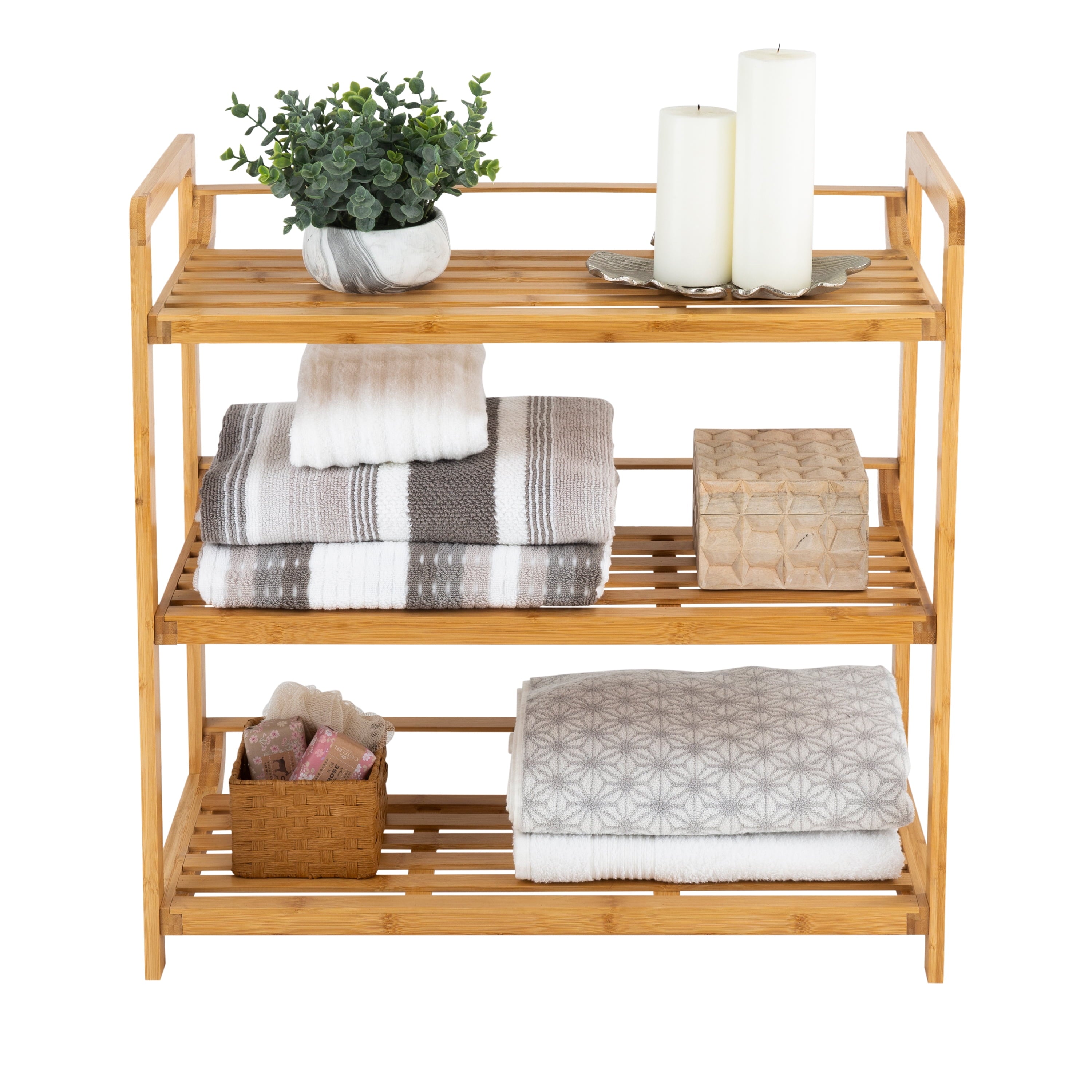 Bamboo Double Wide 3 Tier Storage Shelf Unit