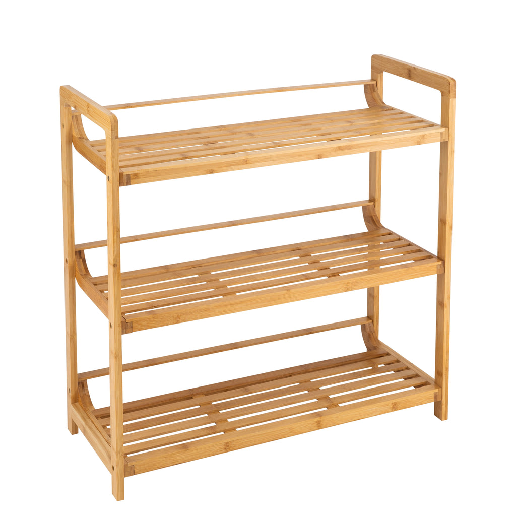 Bamboo Double Wide 3 Tier Storage Shelf Unit