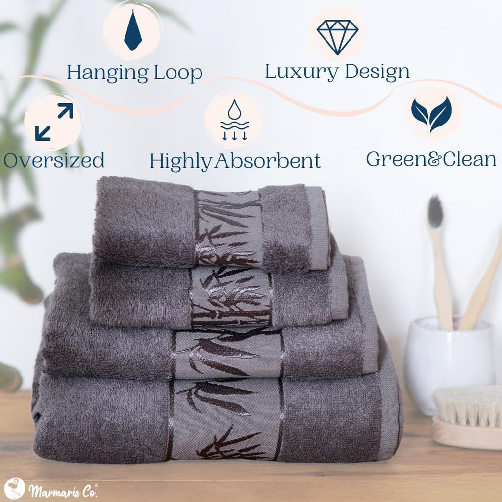 Set of 4 Luxury Super Soft Towels – Premium Viscose Derived from Bamboo & Turkish Cotton for the Ultimate Bath Experience