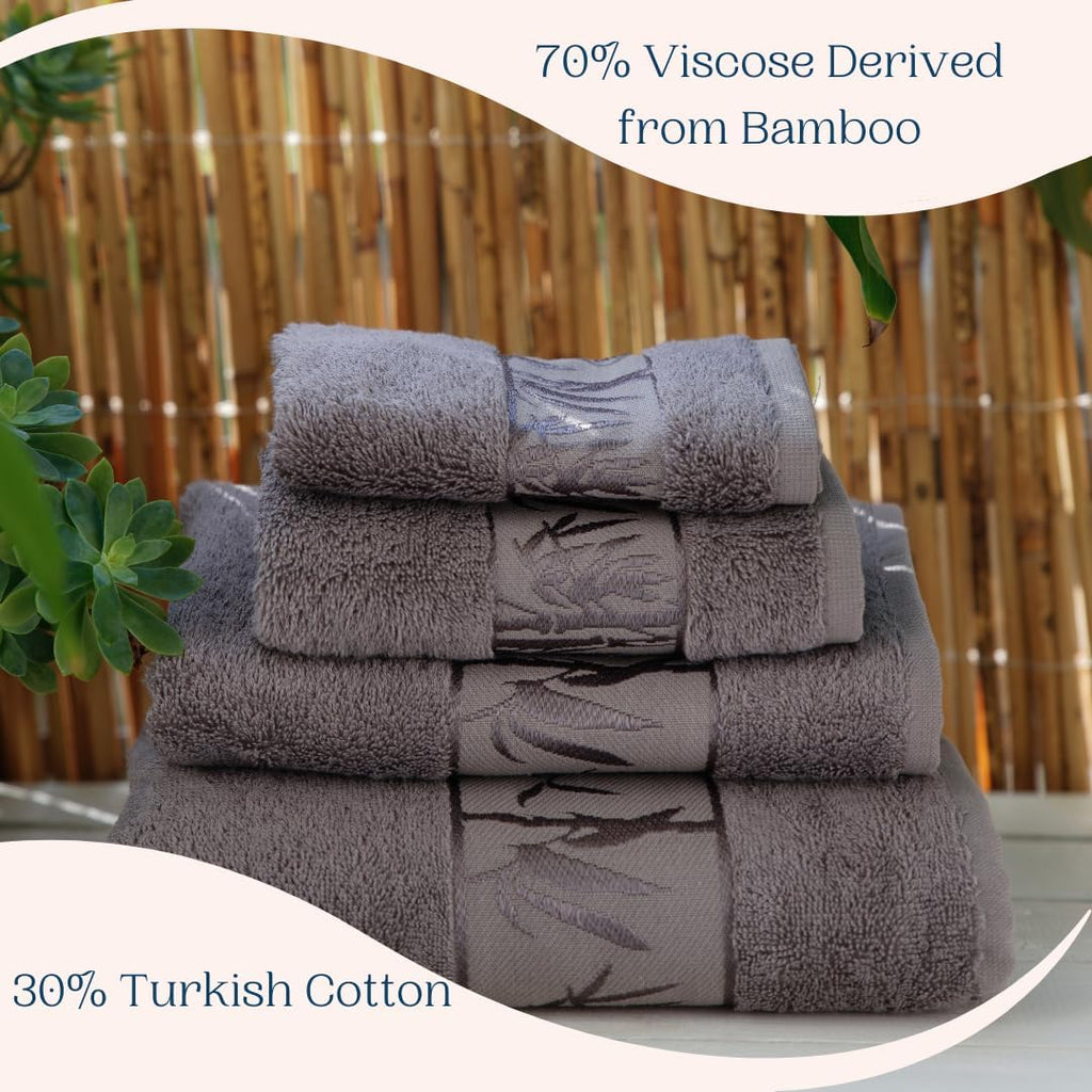 Set of 4 Luxury Super Soft Towels – Premium Viscose Derived from Bamboo & Turkish Cotton for the Ultimate Bath Experience