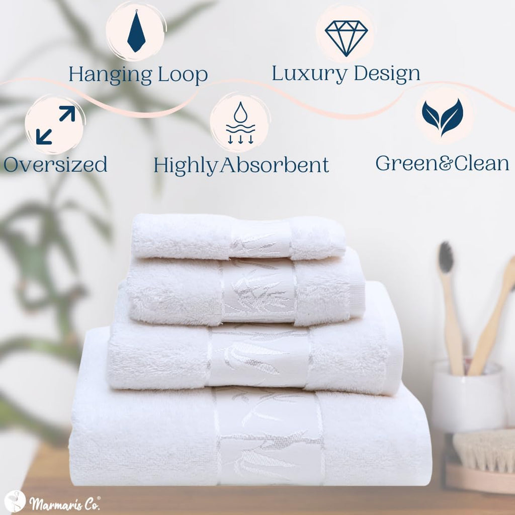Set of 4 Luxury Super Soft Towels – Premium Viscose Derived from Bamboo & Turkish Cotton for the Ultimate Bath Experience