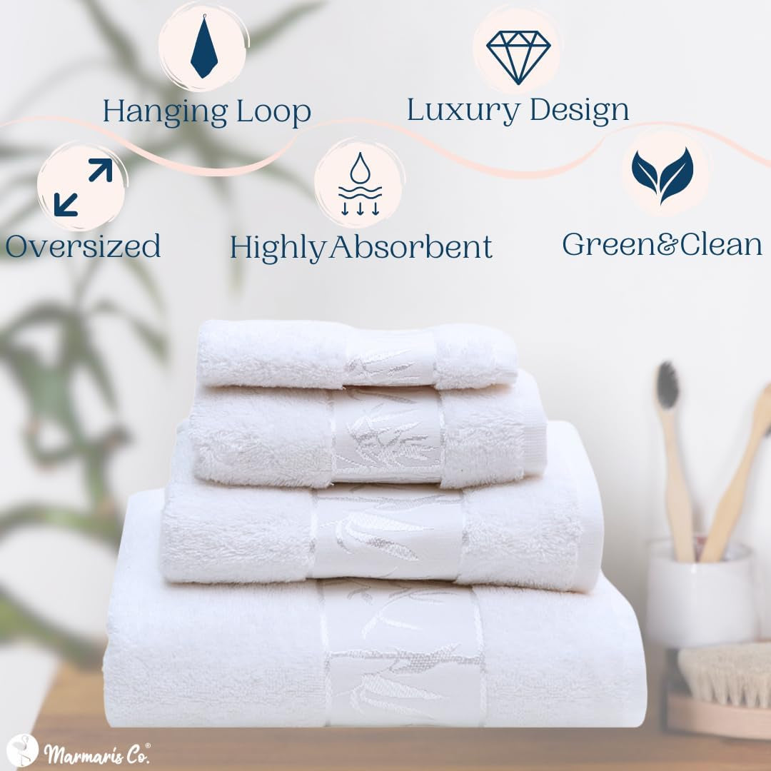 Set of 4 Luxury Super Soft Towels – Premium Viscose Derived from Bamboo & Turkish Cotton for the Ultimate Bath Experience