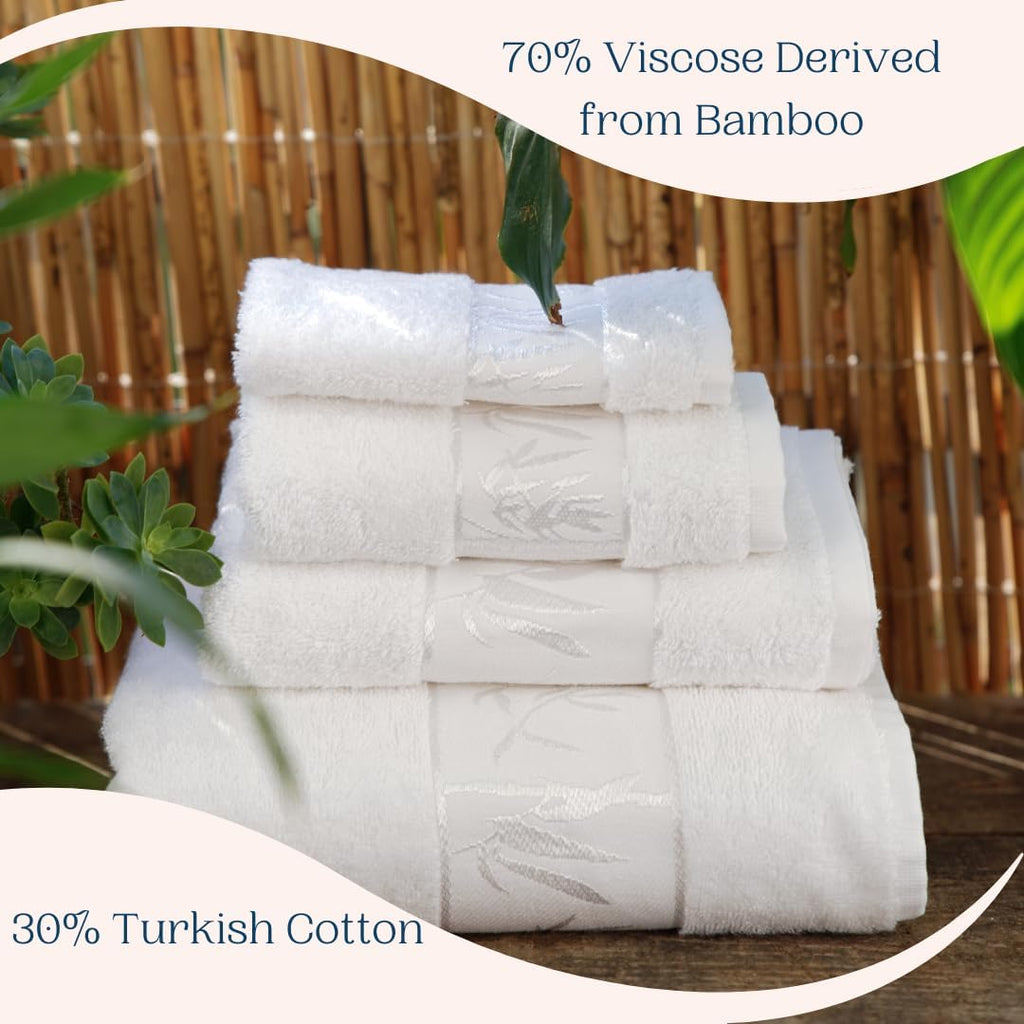 Set of 4 Luxury Super Soft Towels – Premium Viscose Derived from Bamboo & Turkish Cotton for the Ultimate Bath Experience